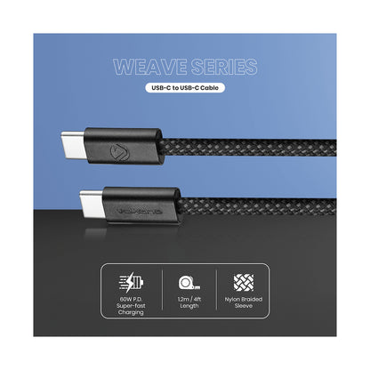 Volkano Weave Series 60w USB C to USB C 1.2m-Black