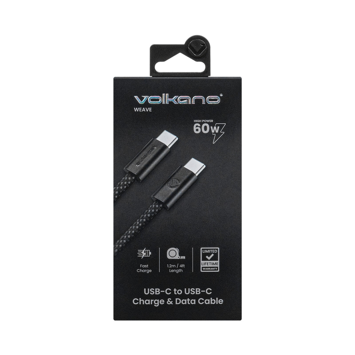 Volkano Weave Series 60w USB C to USB C 1.2m-Black