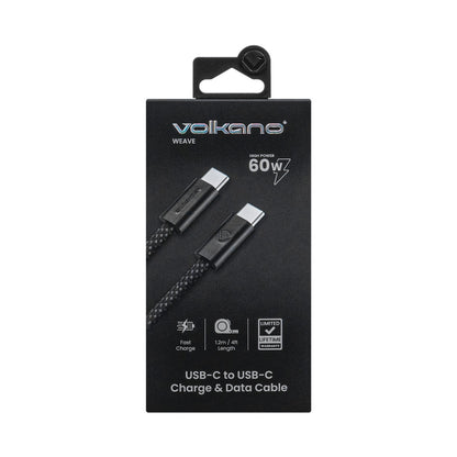 Volkano Weave Series 60w USB C to USB C 1.2m-Black