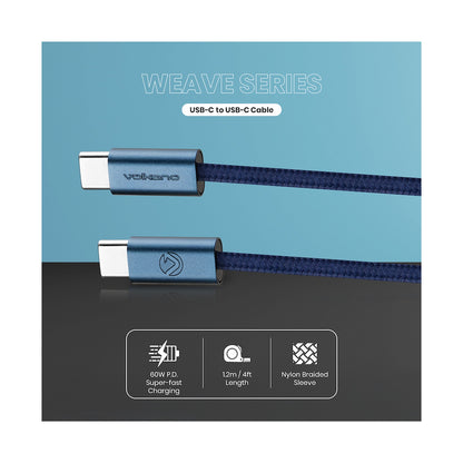 Volkano Weave Series 60w USB C to USB C 1.2m-Blue