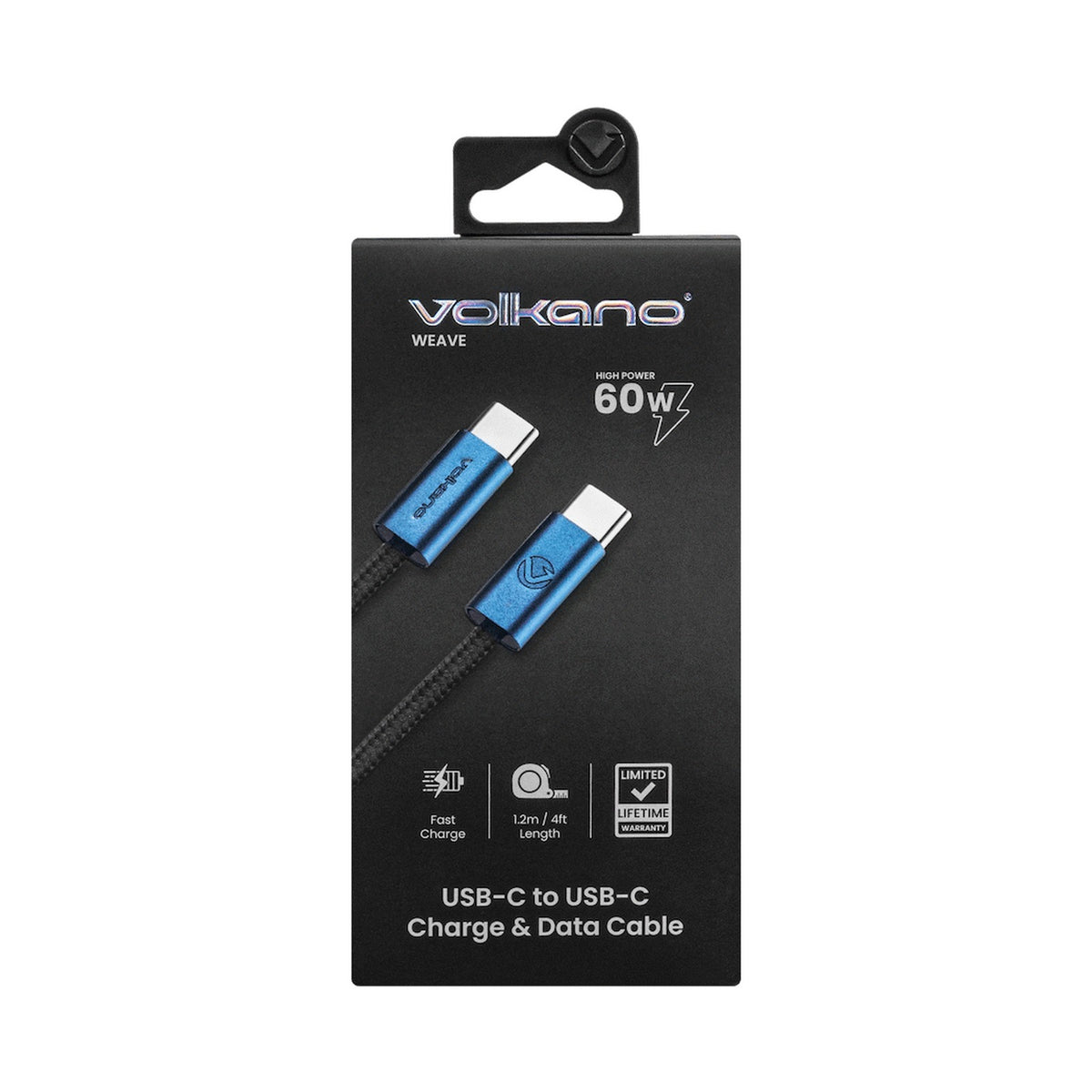 Volkano Weave Series 60w USB C to USB C 1.2m-Blue