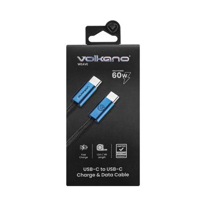 Volkano Weave Series 60w USB C to USB C 1.2m-Blue