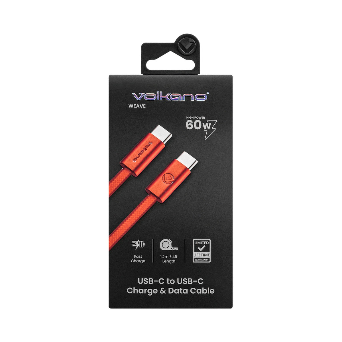 Volkano Weave Series 60w USB C to USB C 1.2m-Orange