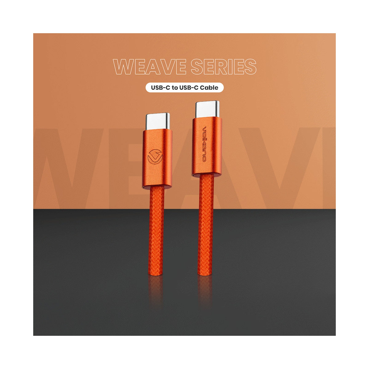 Volkano Weave Series 60w USB C to USB C 1.2m-Orange