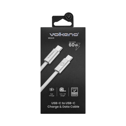 Volkano Weave Series 60w USB C to USB C 1.2m-White