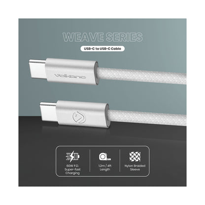 Volkano Weave Series 60w USB C to USB C 1.2m-White