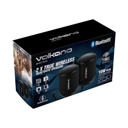 Volkano Gemini Series Pair of True Wireless Bluetooth Speakers - Black