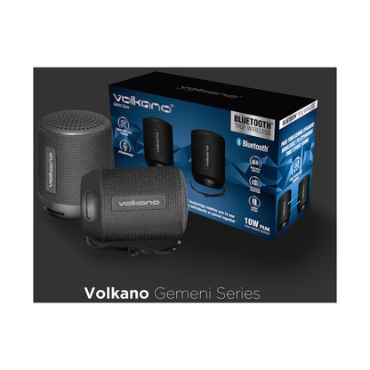 Volkano Gemini Series Pair of True Wireless Bluetooth Speakers - Black