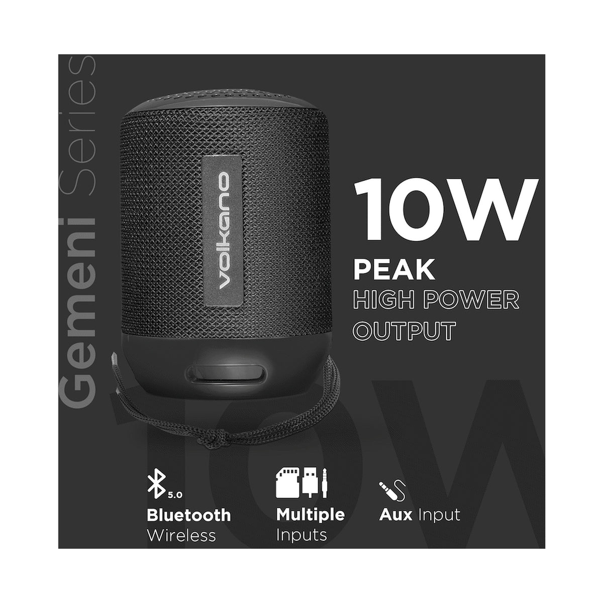 Volkano Gemini Series Pair of True Wireless Bluetooth Speakers - Black