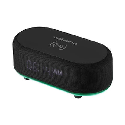 Volkano Radiant Series Alarm Clock with Wireless Charging and Speaker - Black