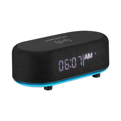 Volkano Radiant Series Alarm Clock with Wireless Charging and Speaker - Black
