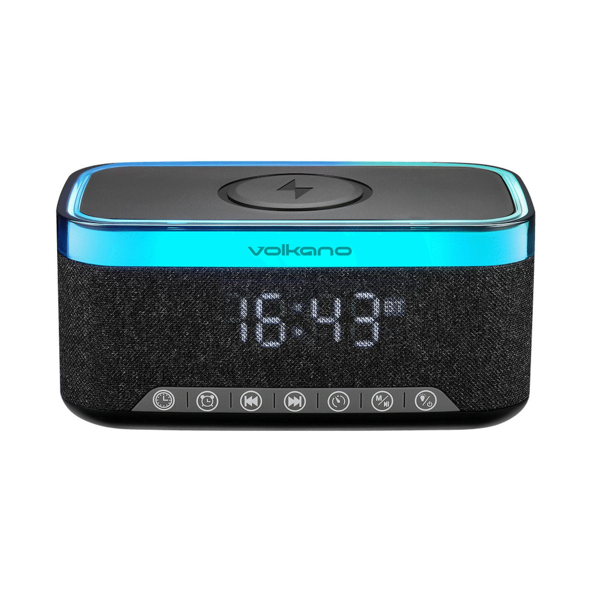 Volkano Radiant 2 Alarm Clock with Wireless Charging and Speaker - Black