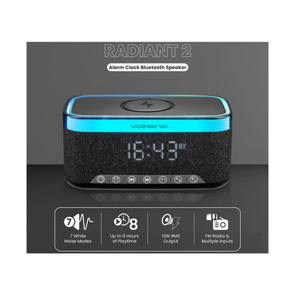 Volkano Radiant 2 Alarm Clock with Wireless Charging and Speaker - Black