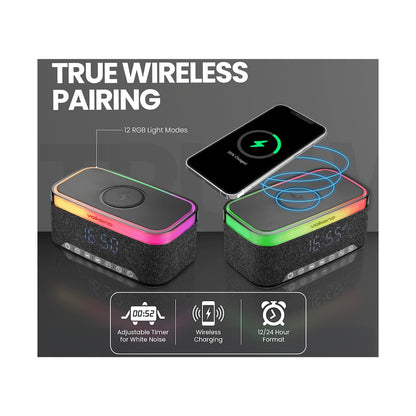 Volkano Radiant 2 Alarm Clock with Wireless Charging and Speaker - Black