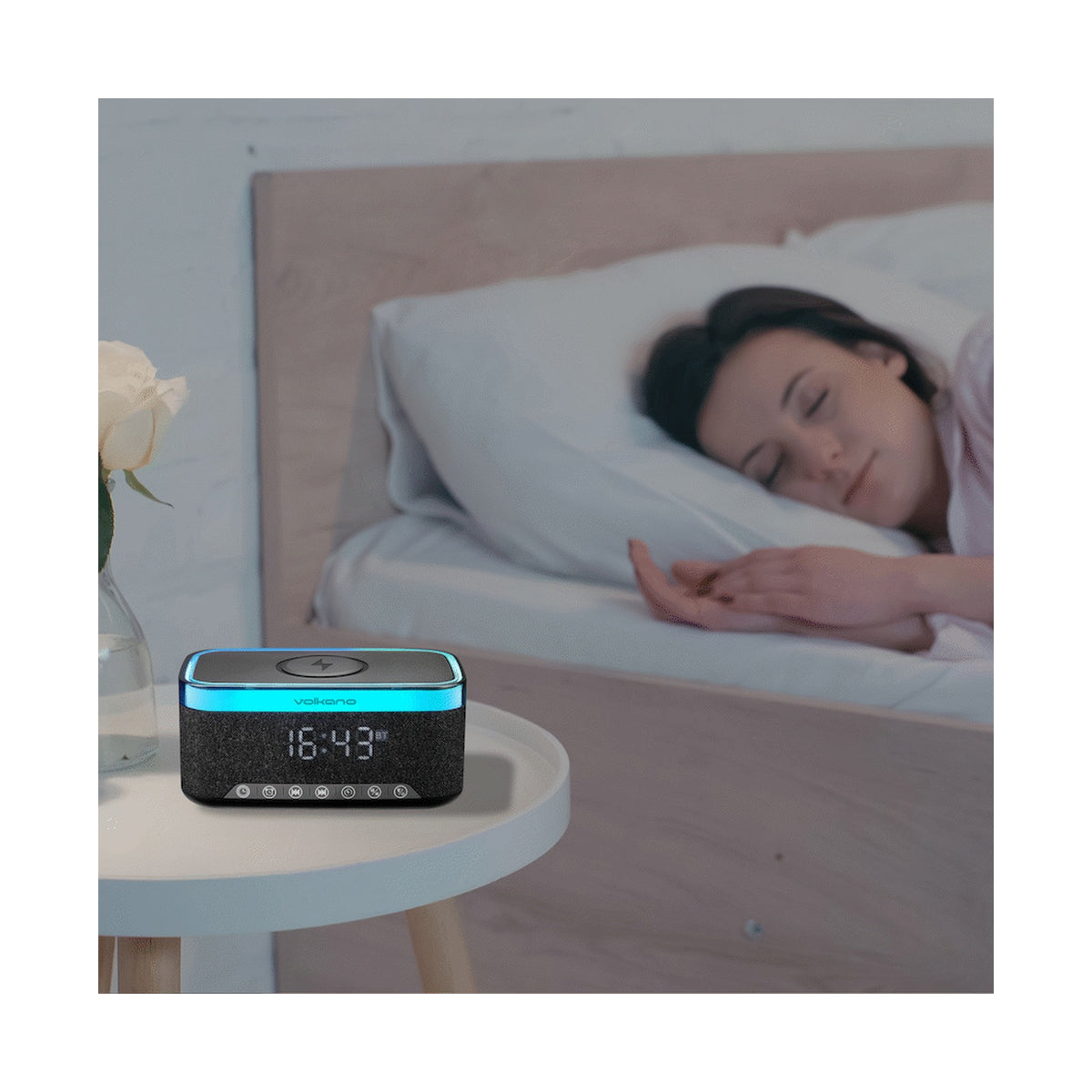 Volkano Radiant 2 Alarm Clock with Wireless Charging and Speaker - Black