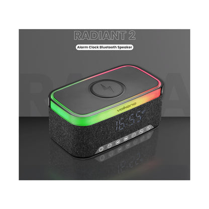 Volkano Radiant 2 Alarm Clock with Wireless Charging and Speaker - Black