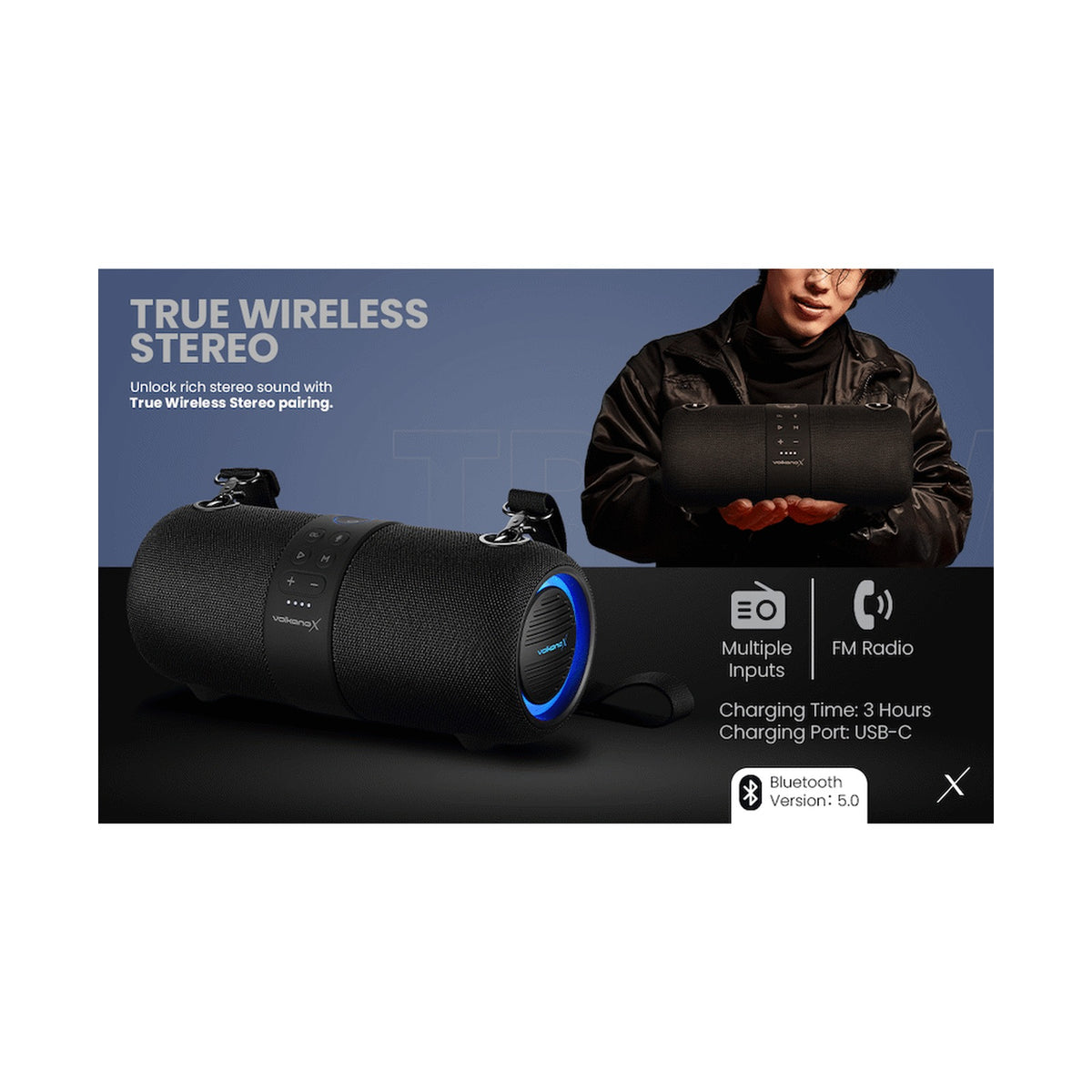VolkanoX Python Series Bluetooth Speaker - Black