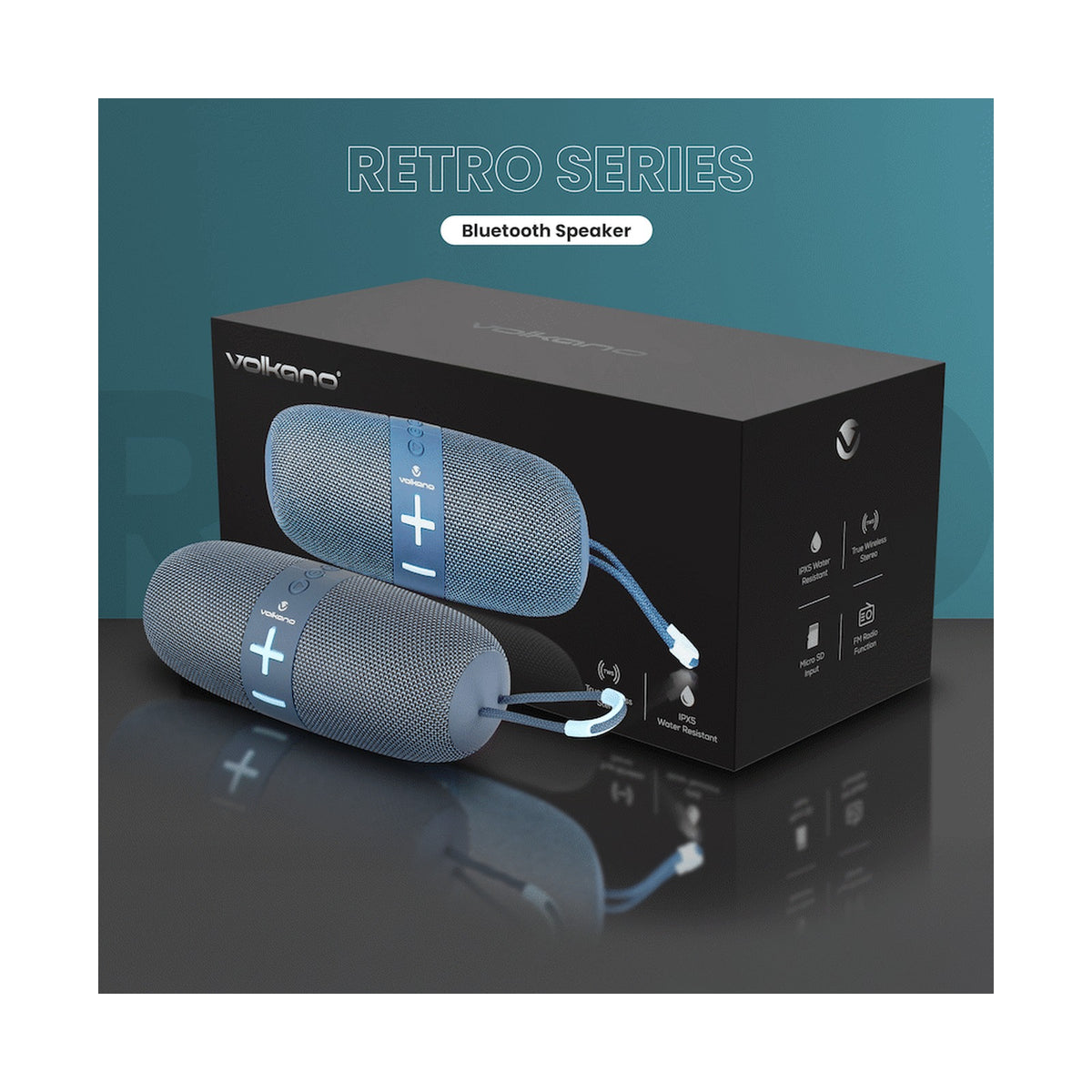 Volkano Flow Series Portable Bluetooth Speaker - Blue with Blue Buttons