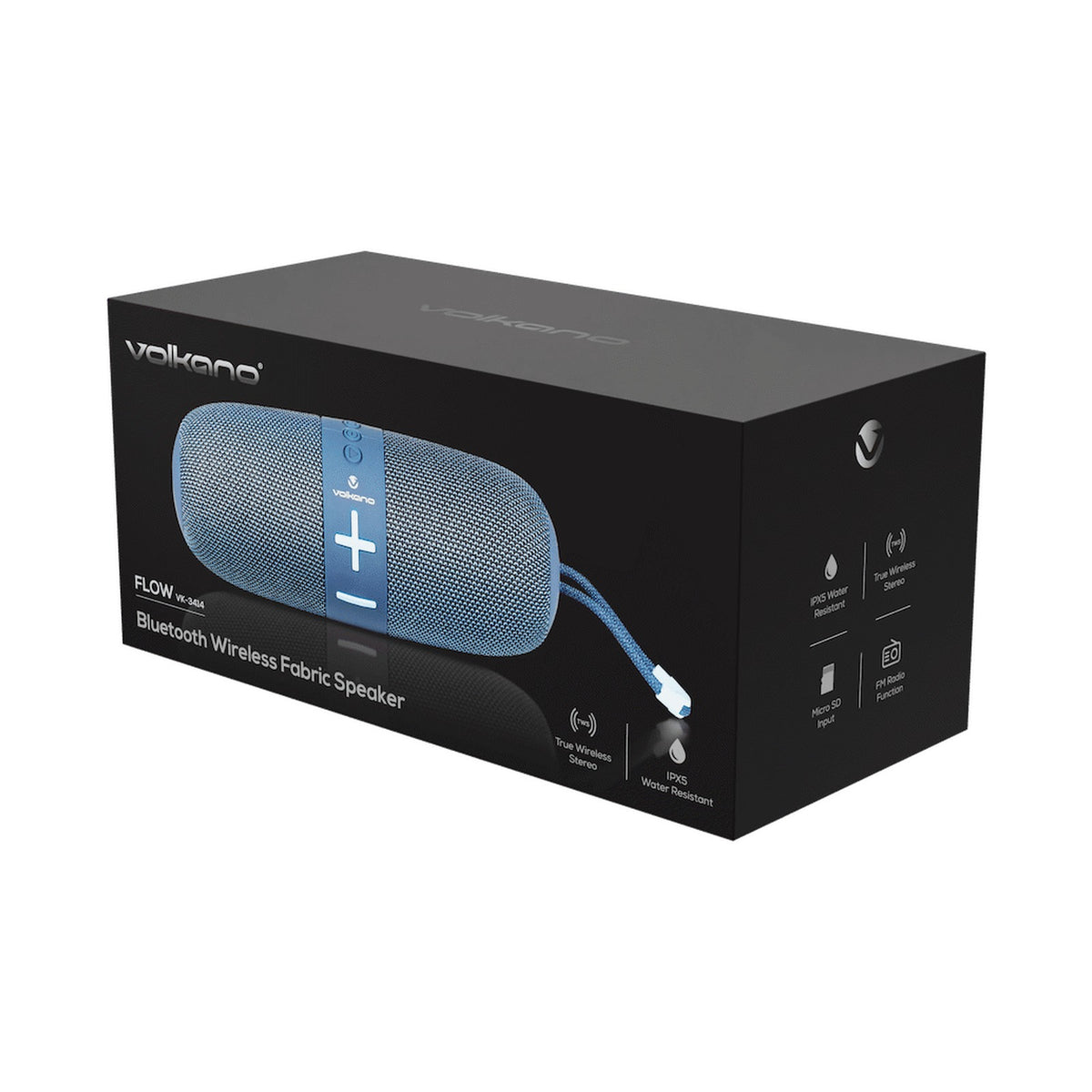 Volkano Flow Series Portable Bluetooth Speaker - Blue with Blue Buttons