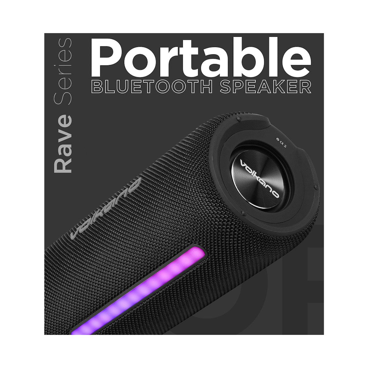 Volkano Rave Series Portable Bluetooth Speaker  - Black with grey buttons