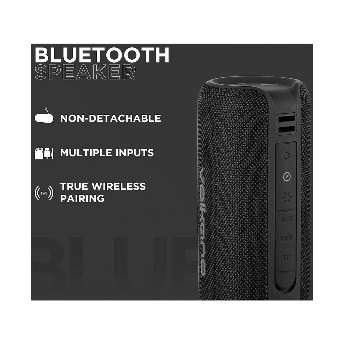 Volkano Rave Series Portable Bluetooth Speaker  - Black with grey buttons