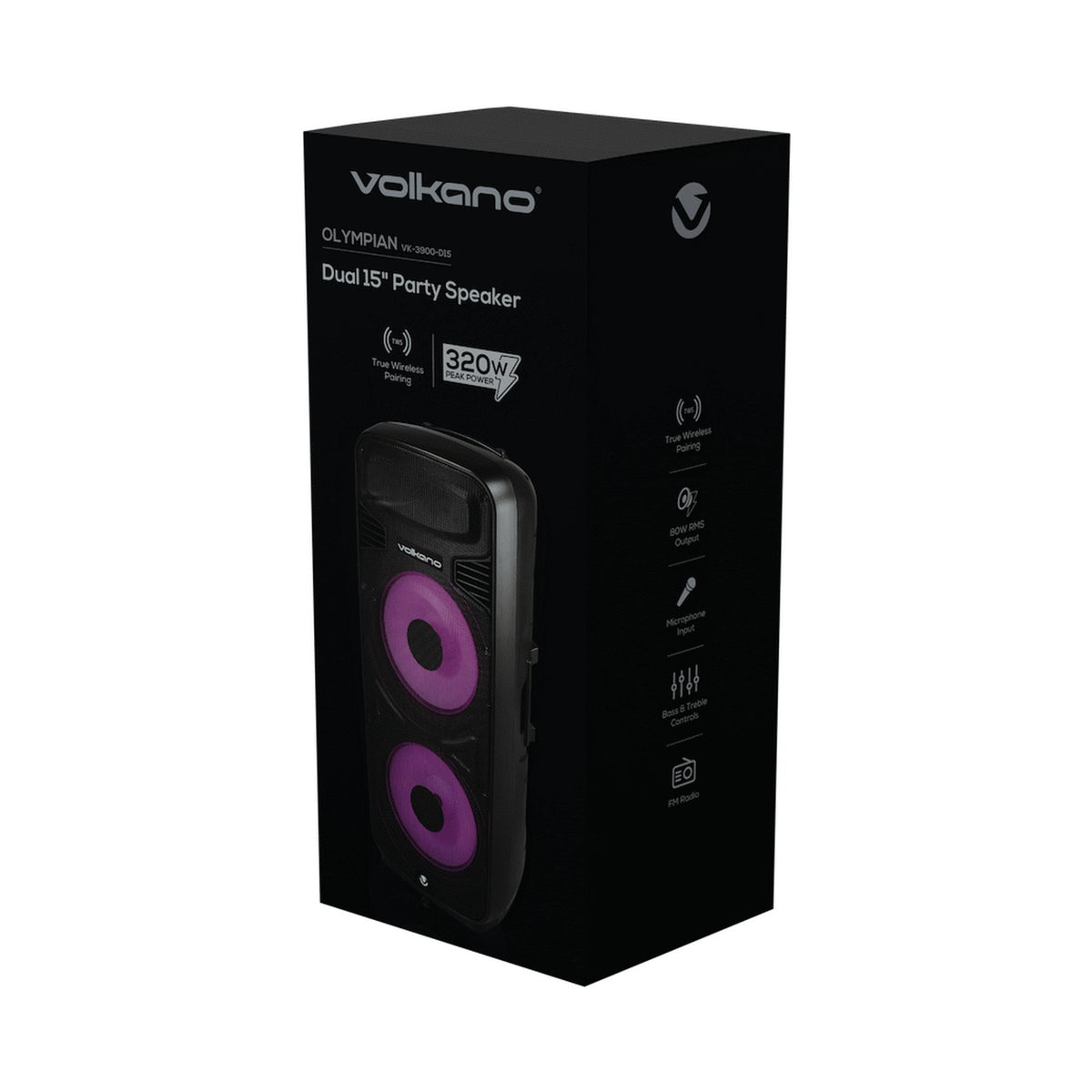 Volkano Olympian Series Dual 15" Party Speaker - Black