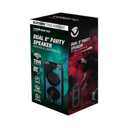 Volkano Helios Series Dual 8" Party Speaker with Microphone & Light Effects