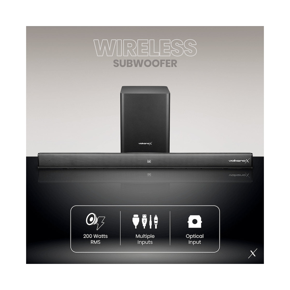 VolkanoX Supersonic 2 Series 2.1 200w Soundbar System with Wireless Subwoofer - Black