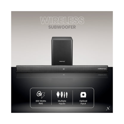 VolkanoX Supersonic 2 Series 2.1 200w Soundbar System with Wireless Subwoofer - Black