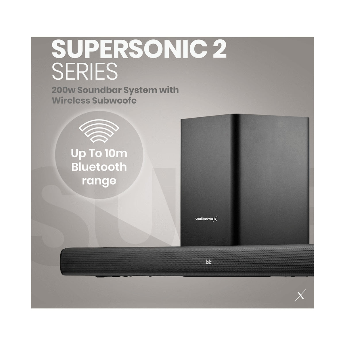 VolkanoX Supersonic 2 Series 2.1 200w Soundbar System with Wireless Subwoofer - Black