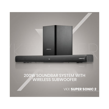 VolkanoX Supersonic 2 Series 2.1 200w Soundbar System with Wireless Subwoofer - Black