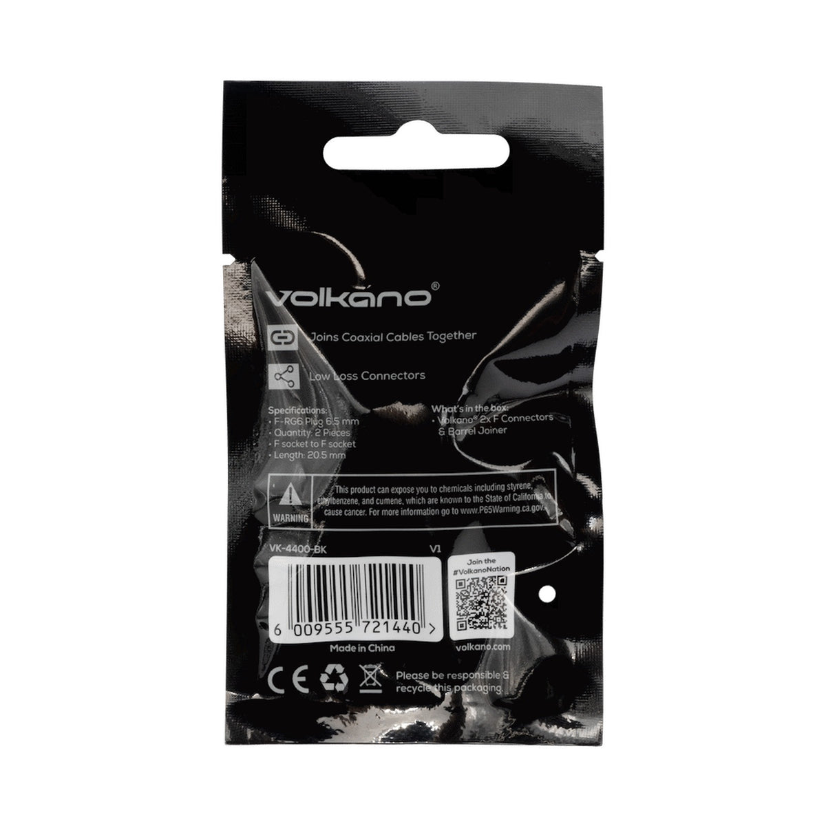 Volkano 2x F Connector & Barrel Joiner
