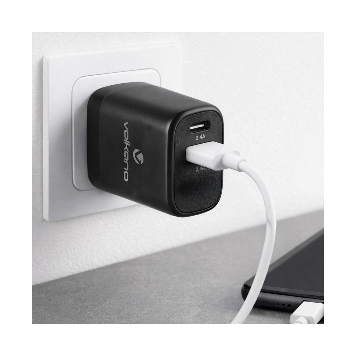 Volkano Volt-C Series Dual USB and USB-C Wall Charger with USB to USB-C Cable Included