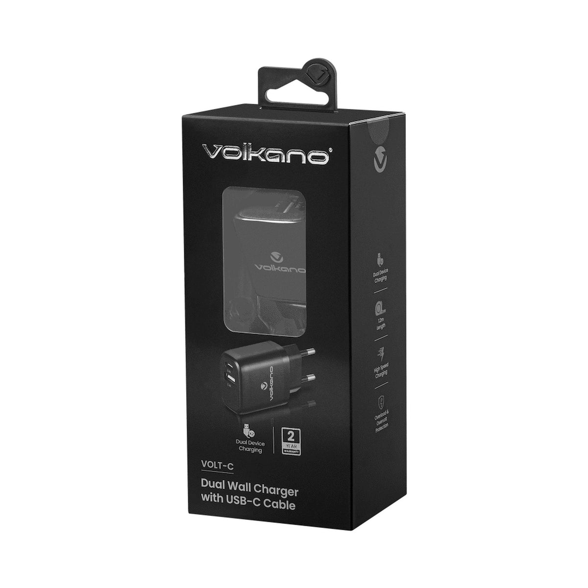 Volkano Volt-C Series Dual USB and USB-C Wall Charger with USB to USB-C Cable Included