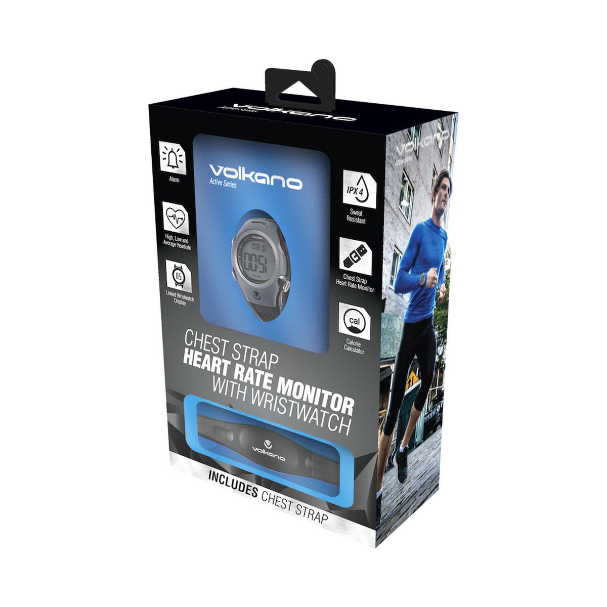 Volkano Active series chest strap heart rate monitor with wristwatch - black/grey