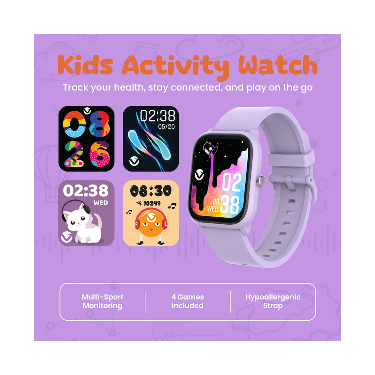 Volkano Vivo Series Kids Smart Watch - Lilac Purple