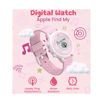 Volkano Kids Digital Watch with Apple Find My - 3ATM Waterproof (Anti-Lost) - Pink