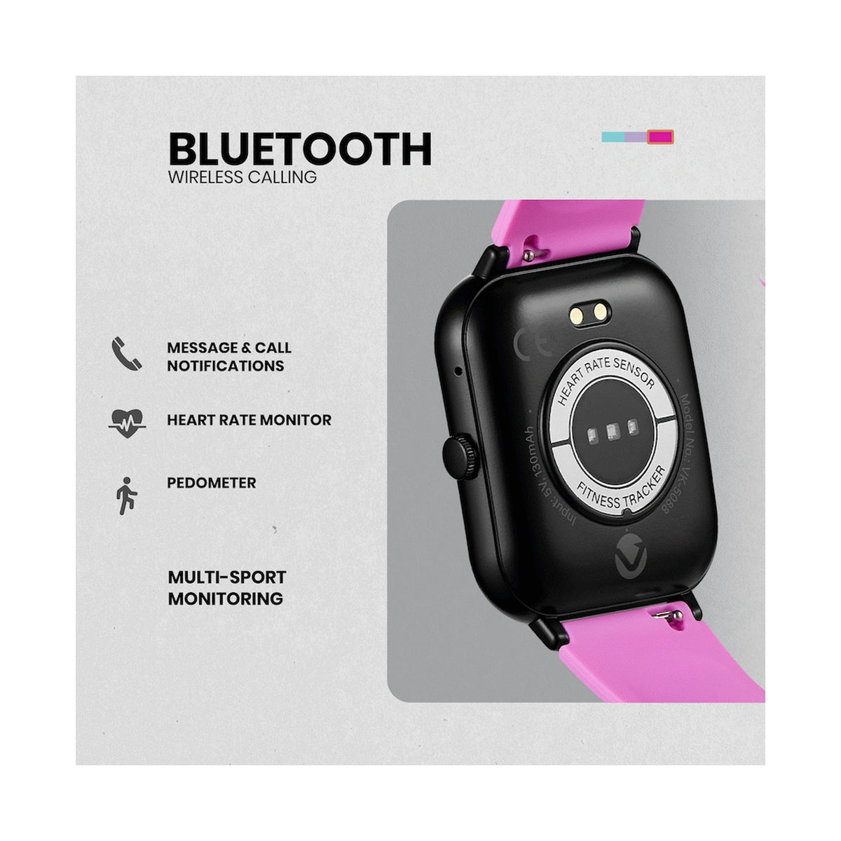 Volkano Chroma Series Smartwatch with Flamingo Pink Strap