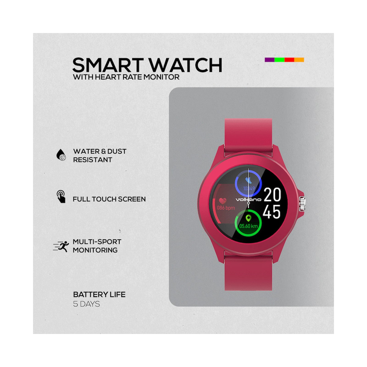 Volkano Splash Series Round Smartwatch - Red