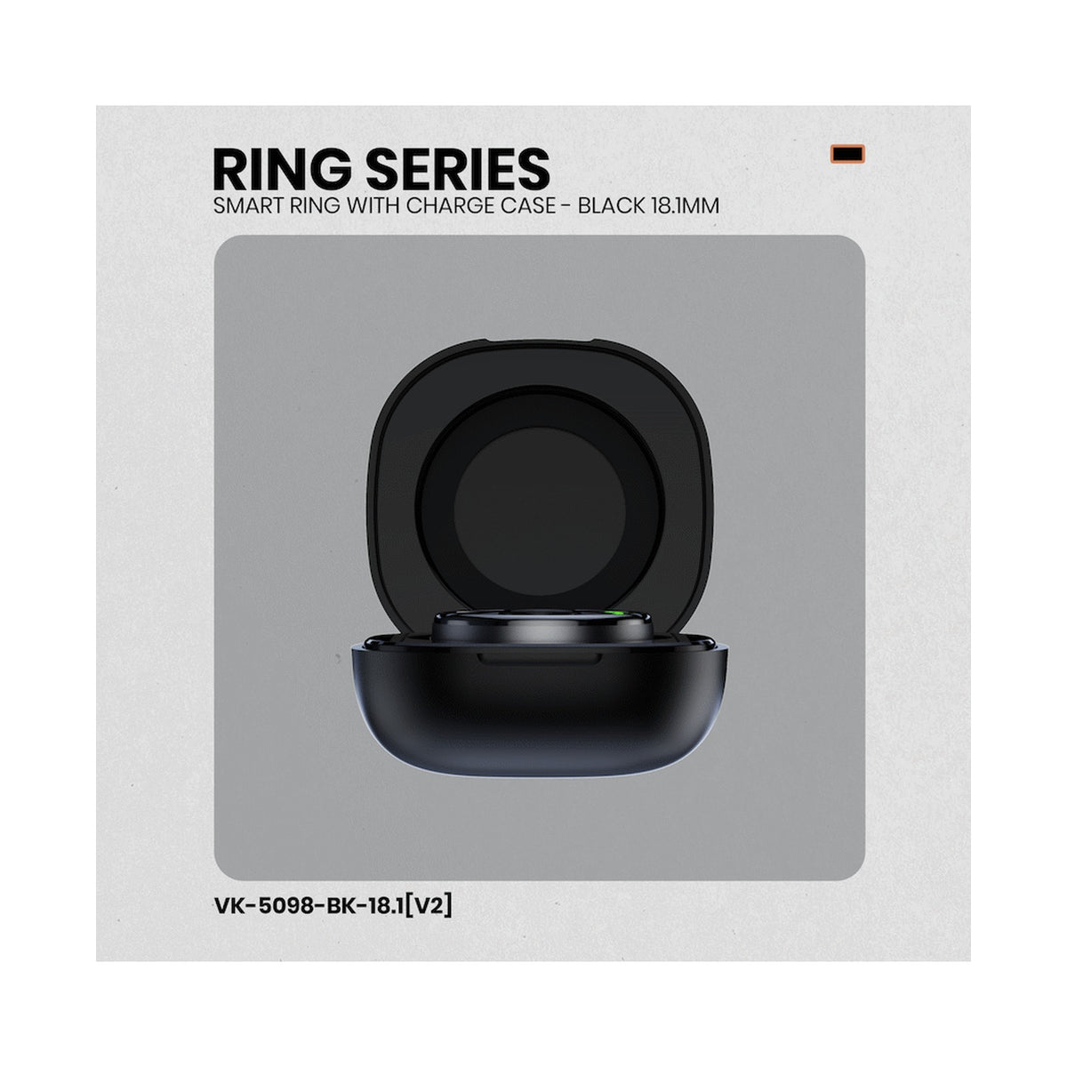 Volkano Ring Series Smart Ring with Charge Case - Black 18.1mm
