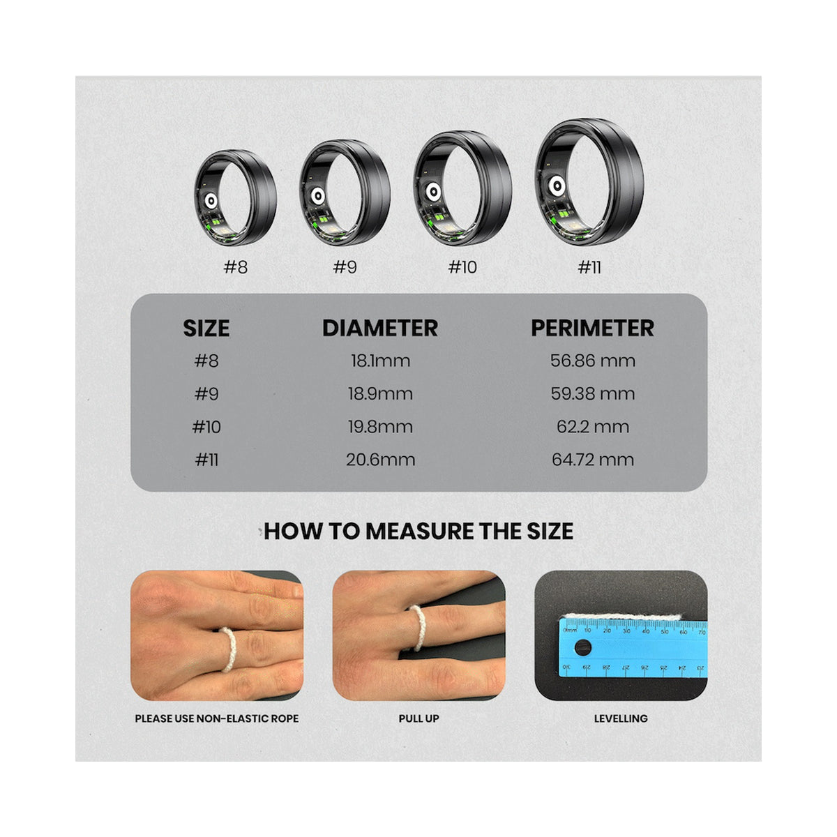 Volkano Ring Series Smart Ring with Charge Case - Black 20.6mm