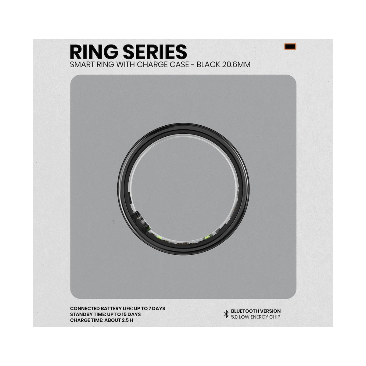 Volkano Ring Series Smart Ring with Charge Case - Black 20.6mm