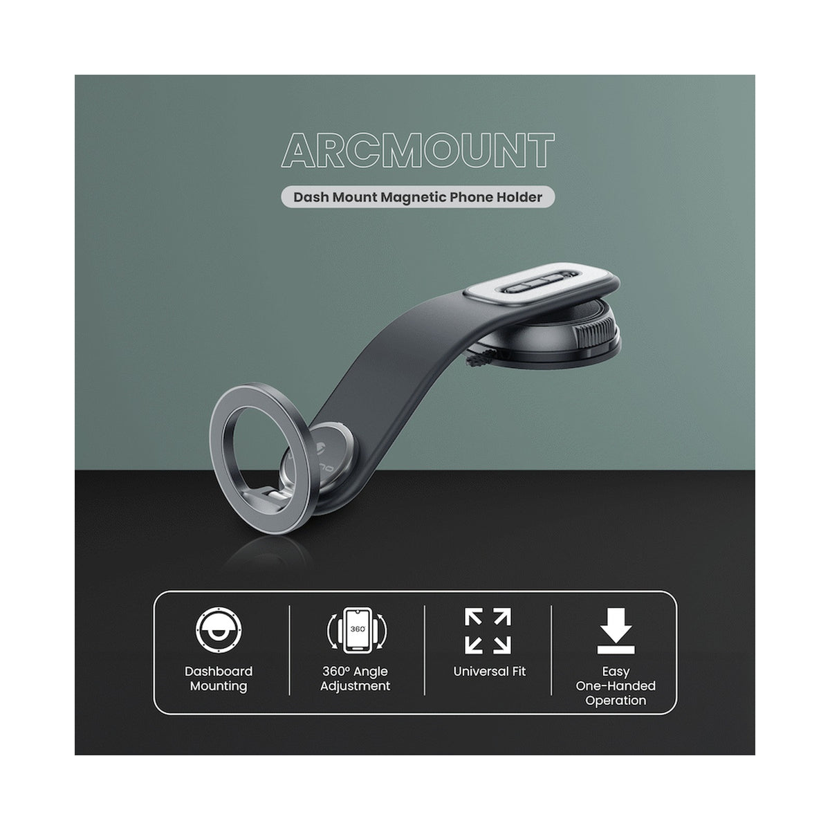 Volkano Arcmount Bendable Dash Mount Magnetic Phone Holder - Black
