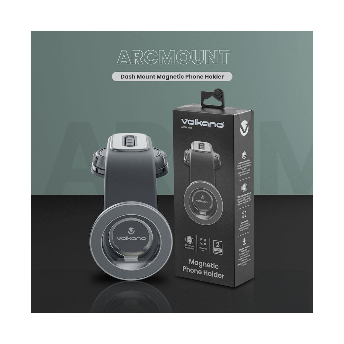 Volkano Arcmount Bendable Dash Mount Magnetic Phone Holder - Black