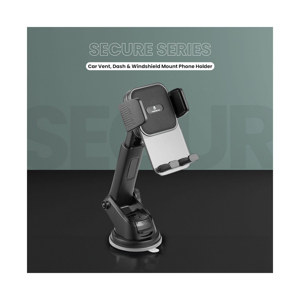 Volkano Secure Series Car Vent, Dash & Windshield Mount Phone Holder - Black