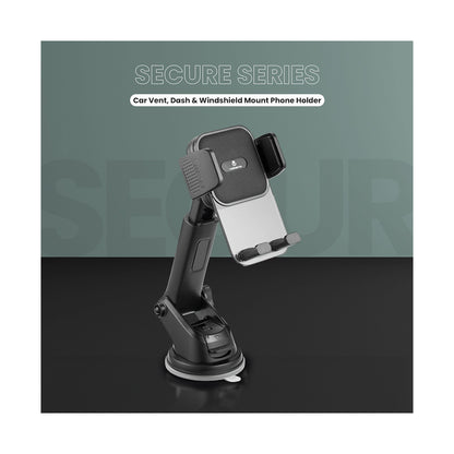 Volkano Secure Series Car Vent, Dash & Windshield Mount Phone Holder - Black
