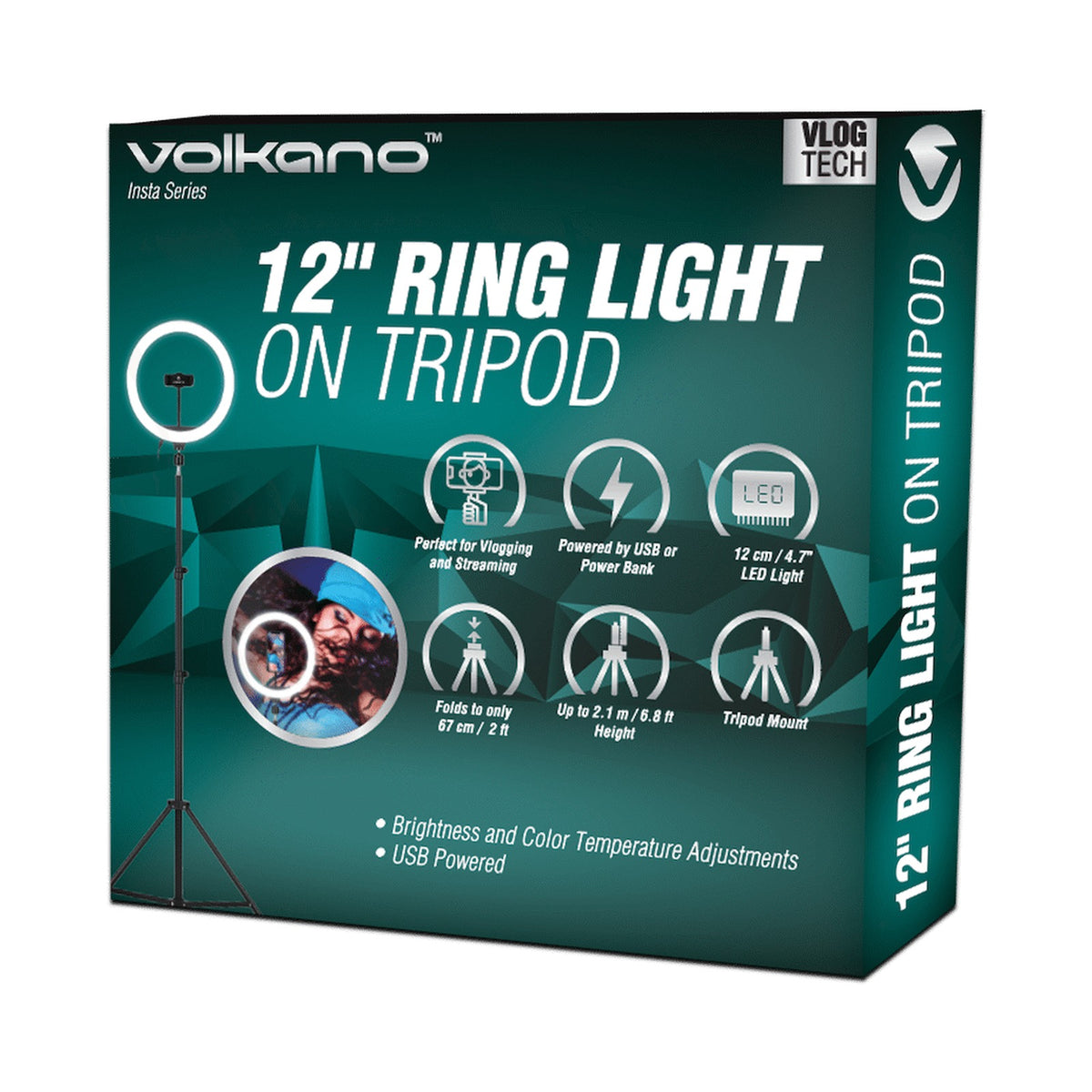 Volkano Insta Series 12 Inch Ring Light on Tripod - Black