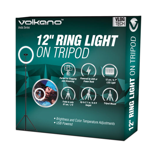 Volkano Insta Series 12 Inch Ring Light on Tripod - Black