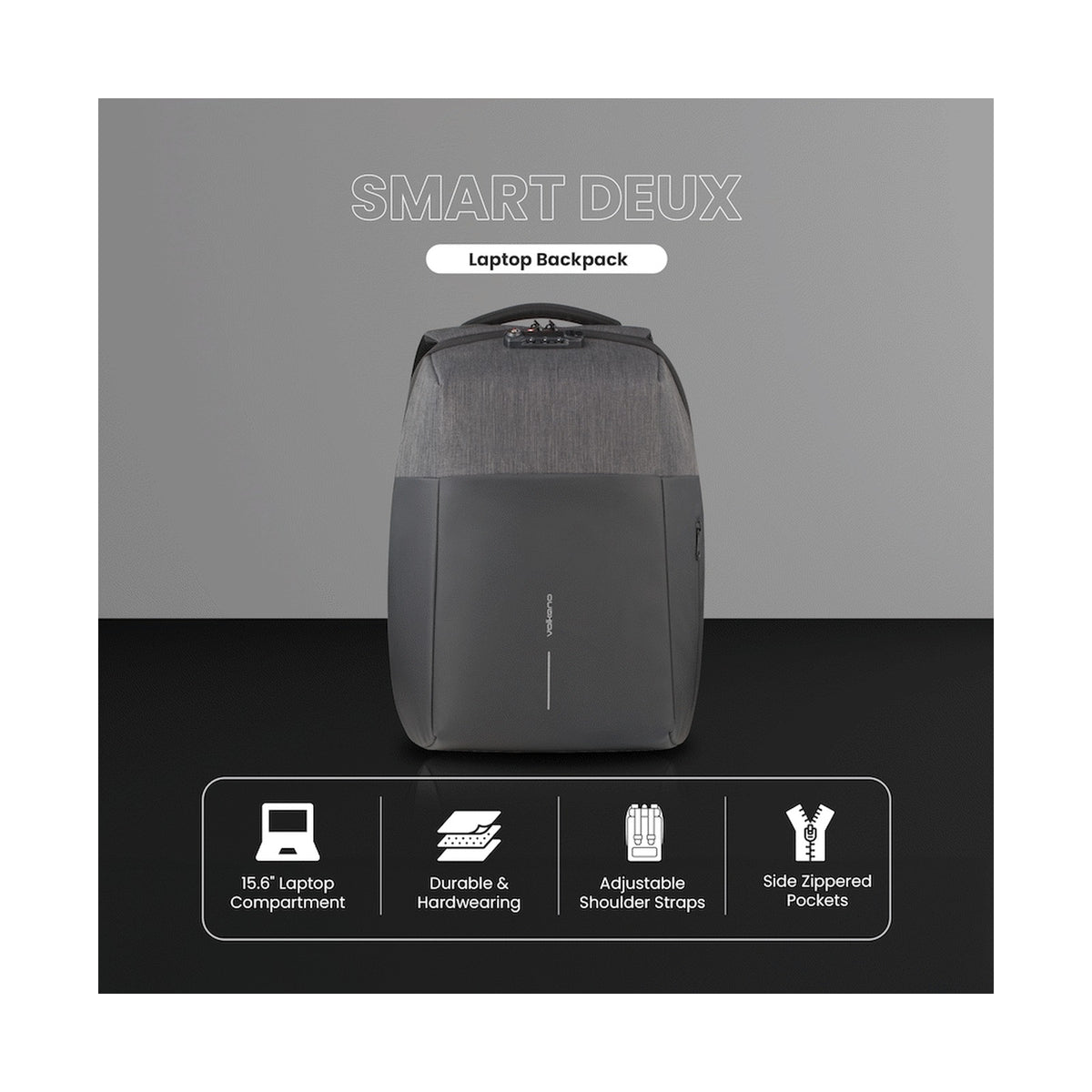 Volkano Smart Deux Laptop Backpack - Black/Charcoal