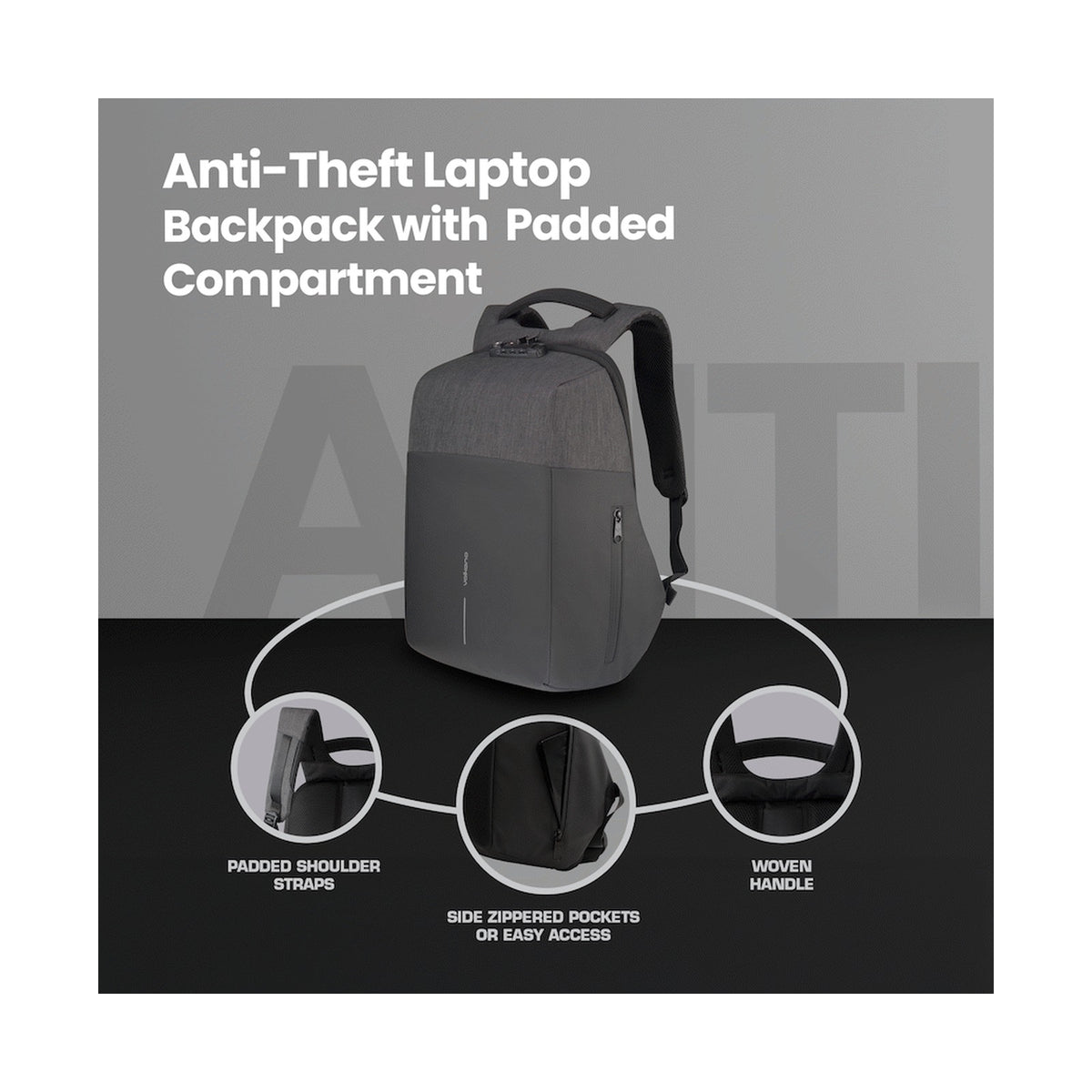Volkano Smart Deux Laptop Backpack - Black/Charcoal